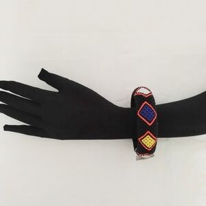NEW Black Multicolor Beaded Fusion Bangle Bracelet